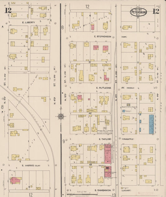 Sanborn Fire Insurance Map from Petersburg, Menard County, Illinois (1922), Sheet #0012 - Historic Sanborn Fire Insurance Map Print, vintage old map wall art, antique decor, genealogy gift, Illinois Illinois map