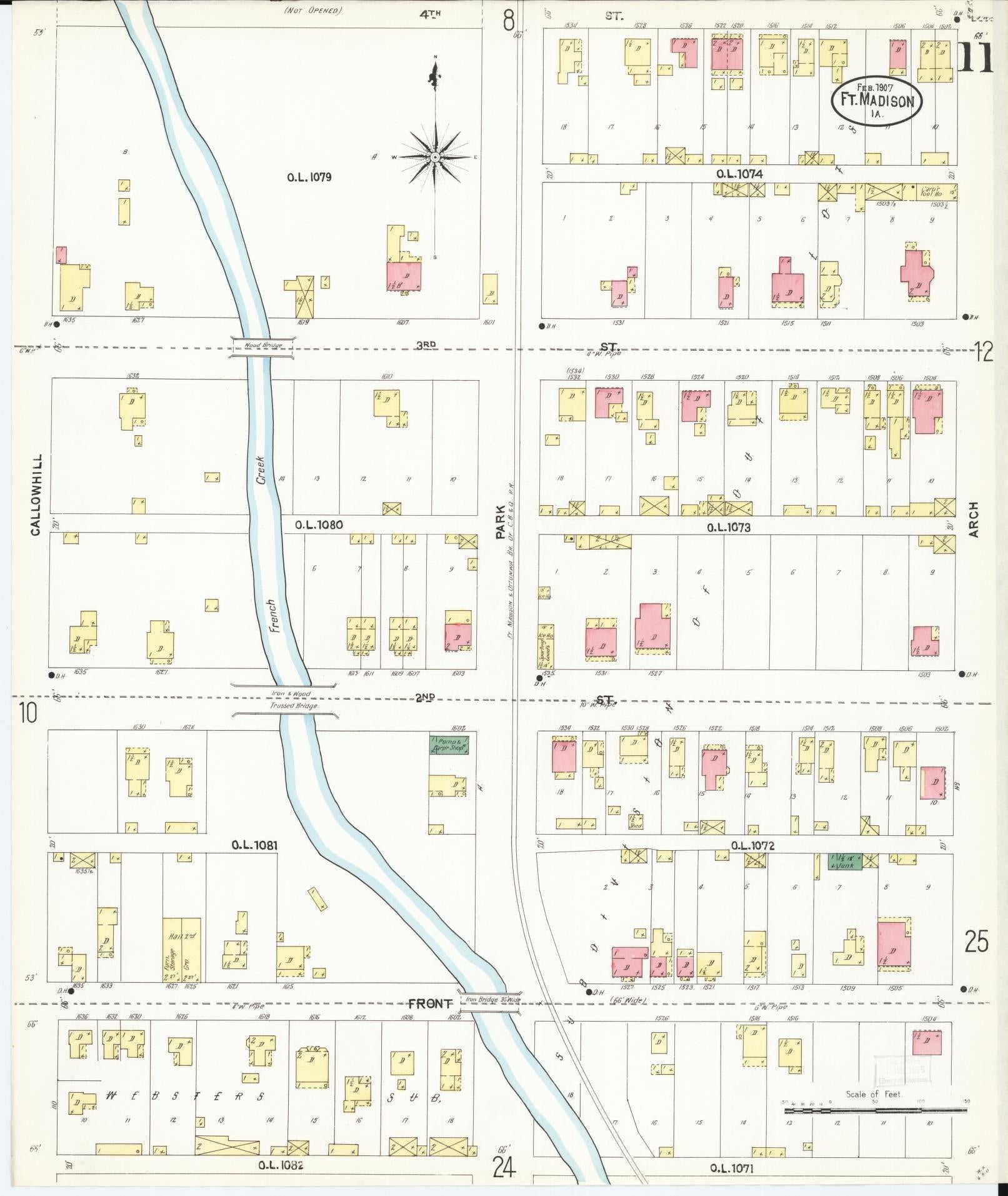 Sanborn Fire Insurance Map from Fort Madison, Lee County, Iowa (1907), Sheet #0011 - Historic Sanborn Fire Insurance Map Print