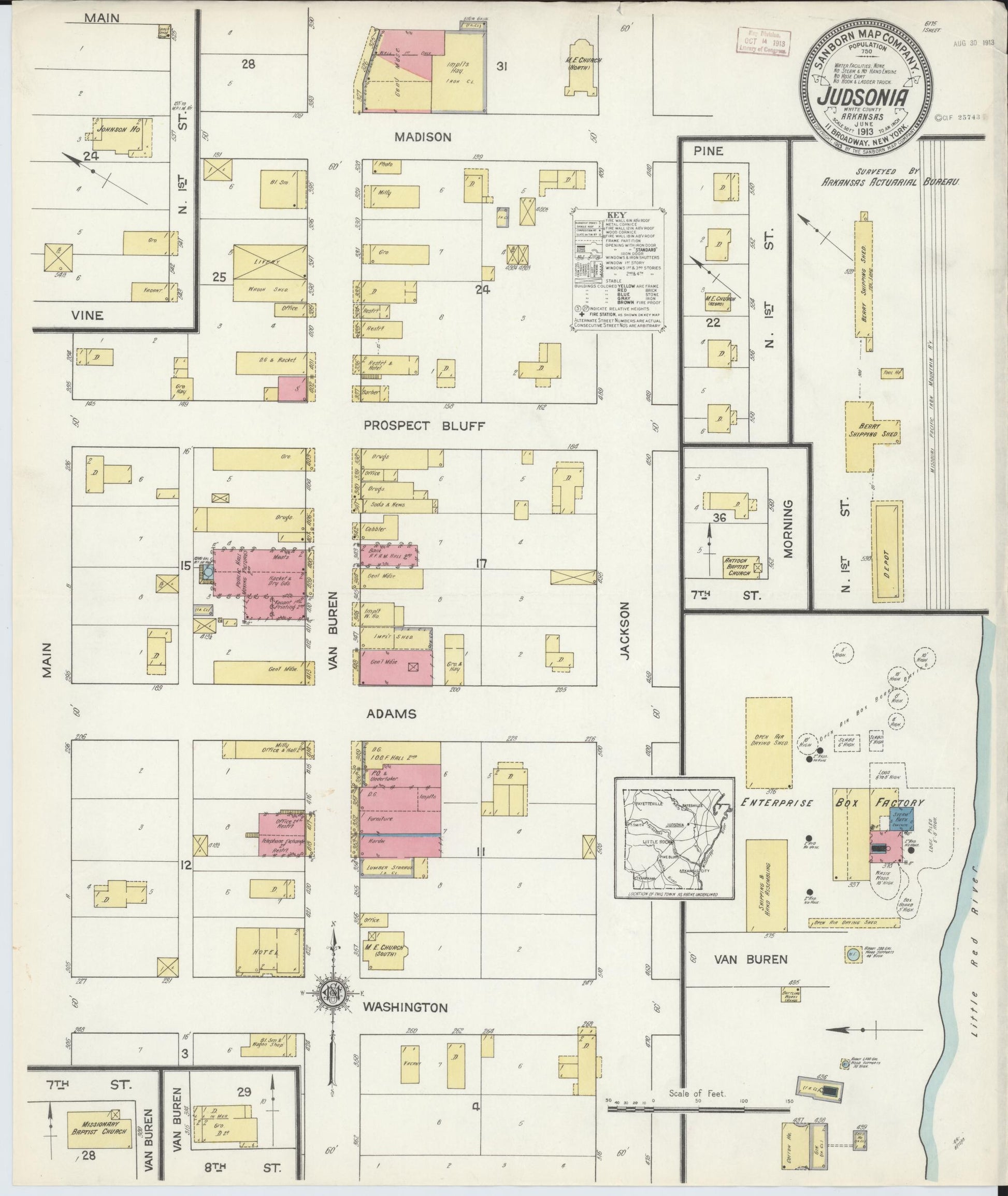 Sanborn Fire Insurance Map from Judsonia, White County, Arkansas (1913), Sheet #0001 - Historic Sanborn Fire Insurance Map Print, vintage old map wall art, antique decor, genealogy gift, Arkansas Arkansas map