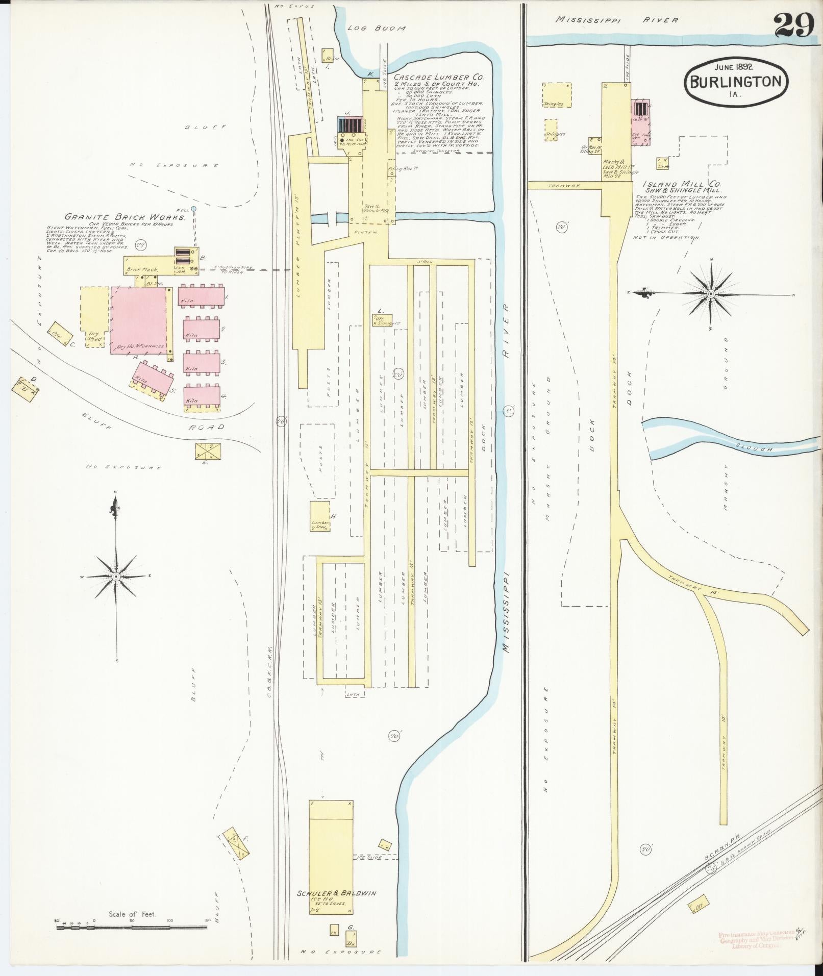 Sanborn Fire Insurance Map from Burlington, Des Moines County, Iowa (1892), Sheet #0029 - Historic Sanborn Fire Insurance Map Print, vintage old map wall art