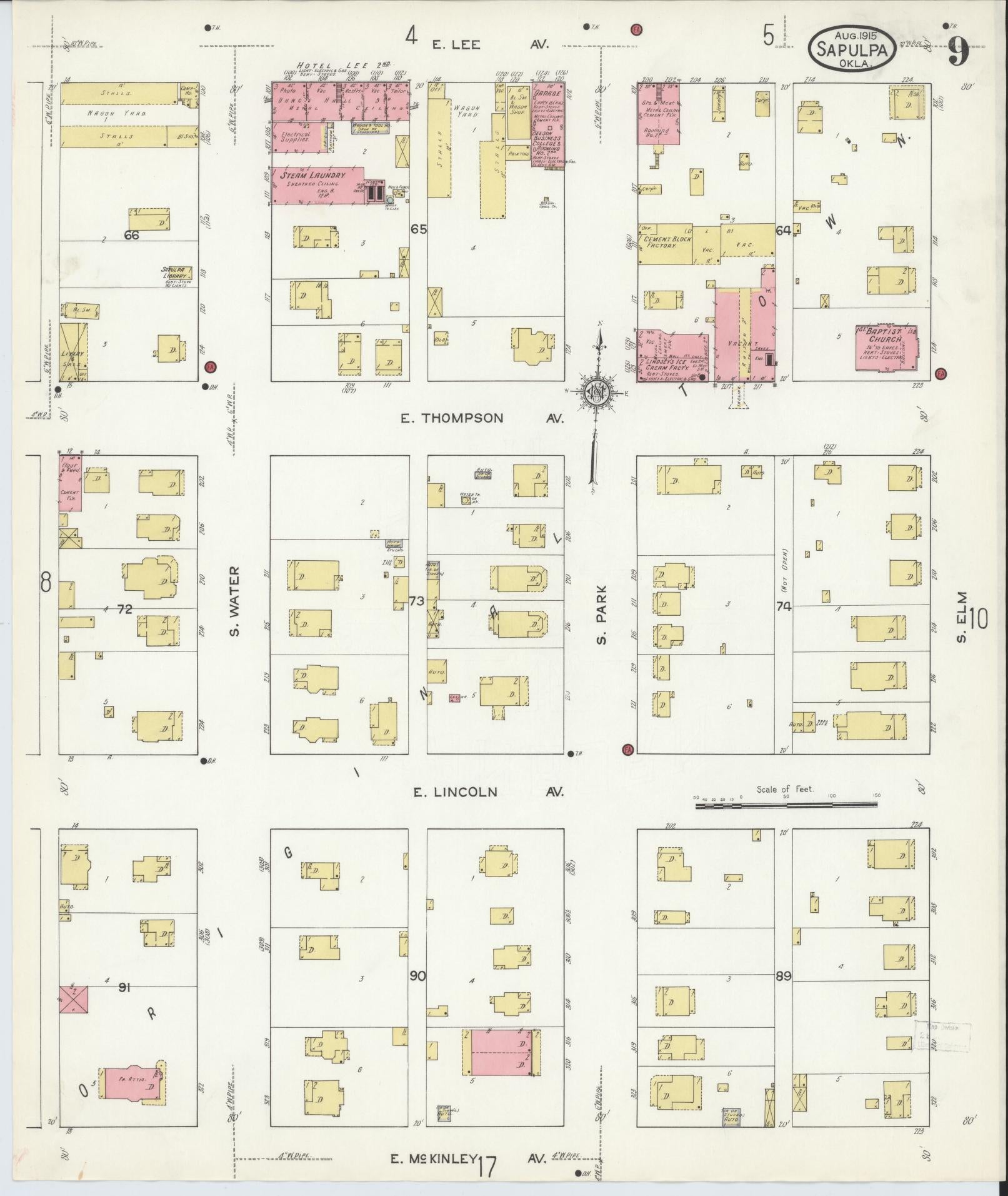 Sanborn Fire Insurance Map from Sapulpa, Creek County, Oklahoma (1915), Sheet #0009 - Complete Map Set gallery image, historic Sanborn map, vintage wall art, Oklahoma Oklahoma