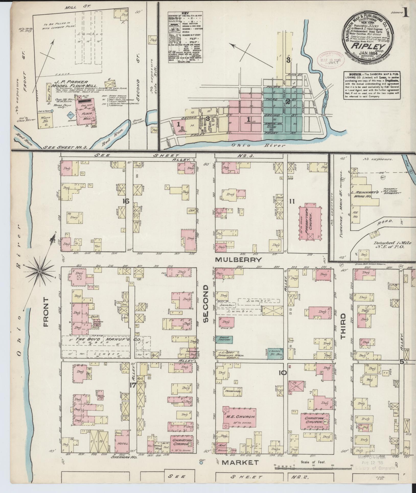 Sanborn Fire Insurance Map from Ripley, Brown County, Ohio (1884), Sheet #0001 - Historic Sanborn Fire Insurance Map Print, vintage old map wall art, antique decor, genealogy gift, Ohio Ohio map