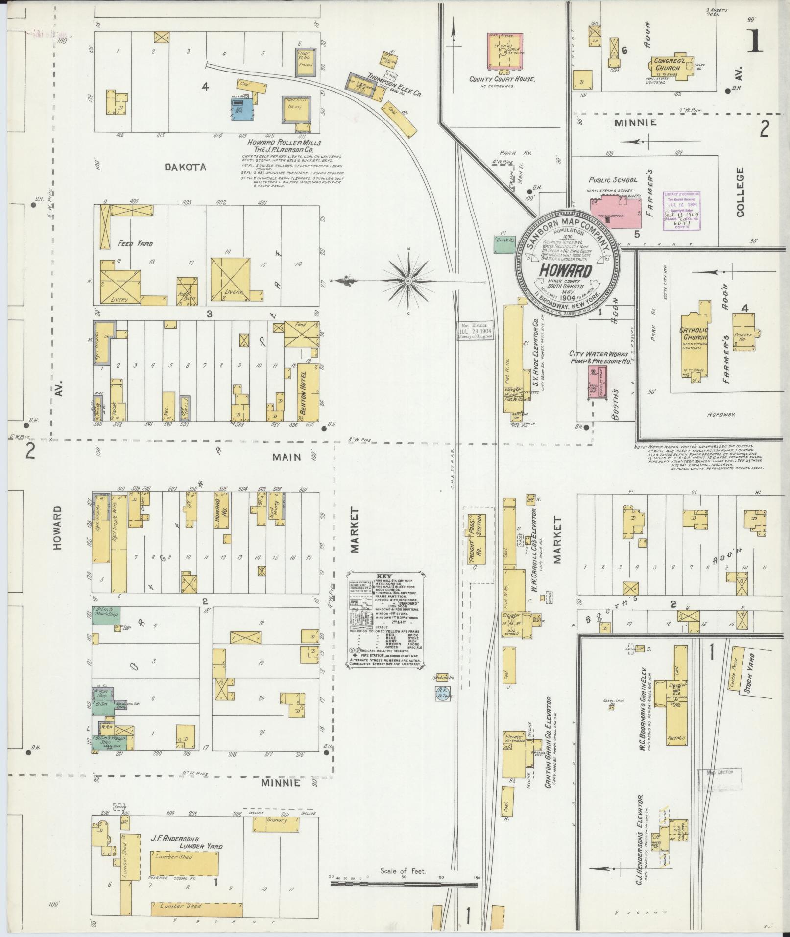 Sanborn Fire Insurance Map from Howard, Miner County, South Dakota (1904), Sheet #0001 - Complete Map Set gallery image, historic Sanborn map, vintage wall art, South Dakota South Dakota