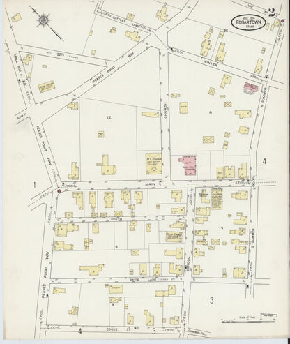 Sanborn Fire Insurance Map from Edgartown, Dukes County, Massachusetts (1914), Sheet #0002 - Historic Sanborn Fire Insurance Map Print, vintage old map wall art, antique decor, genealogy gift, Massachusetts Massachusetts map