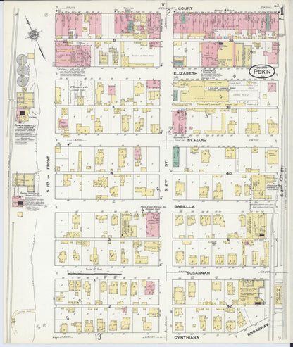 Sanborn Fire Insurance Map from Pekin, Tazewell County, Illinois (1909), Sheet #0004 - Historic Sanborn Fire Insurance Map Print, vintage old map wall art, antique decor, genealogy gift, Illinois Illinois map
