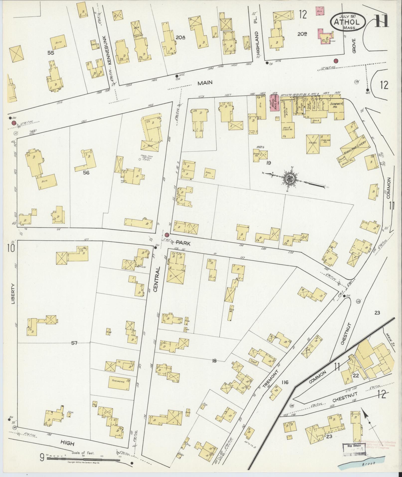 Sanborn Fire Insurance Map from Athol, Worcester County, Massachusetts (1917), Sheet #0011 - Complete Map Set gallery image, historic Sanborn map, vintage wall art, Massachusetts Massachusetts
