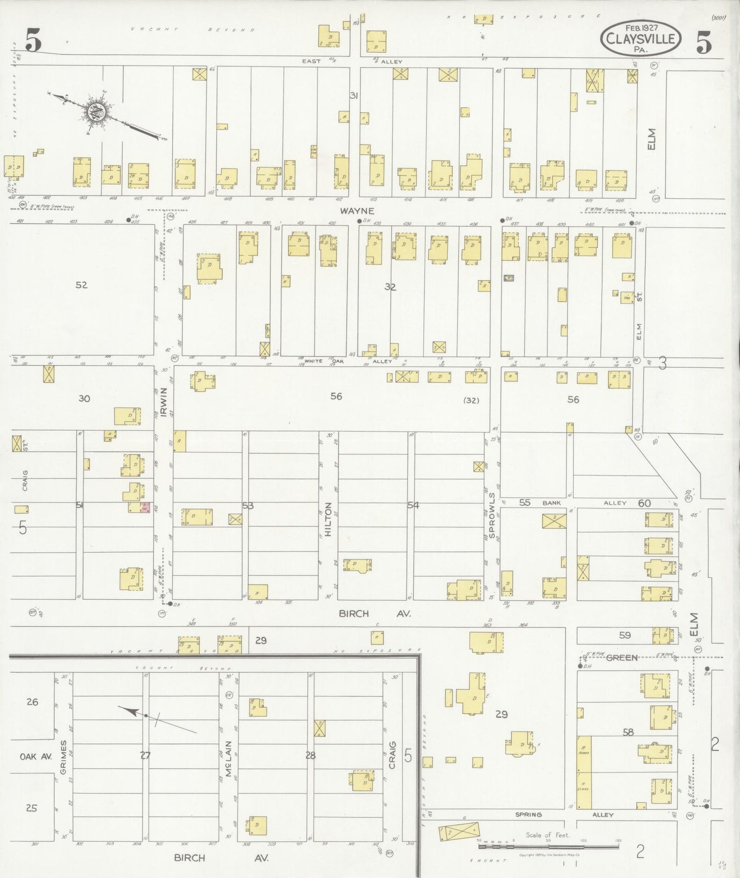 Sanborn Fire Insurance Map from Claysville, Washington County, Pennsylvania (1927), Sheet #0005 - Historic Sanborn Fire Insurance Map Print, vintage old map wall art, antique decor, genealogy gift, Pennsylvania Pennsylvania map