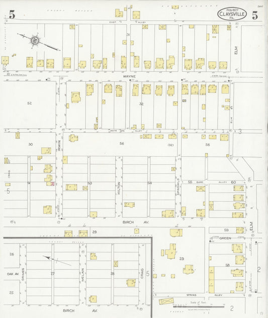 Sanborn Fire Insurance Map from Claysville, Washington County, Pennsylvania (1927), Sheet #0005 - Historic Sanborn Fire Insurance Map Print, vintage old map wall art, antique decor, genealogy gift, Pennsylvania Pennsylvania map
