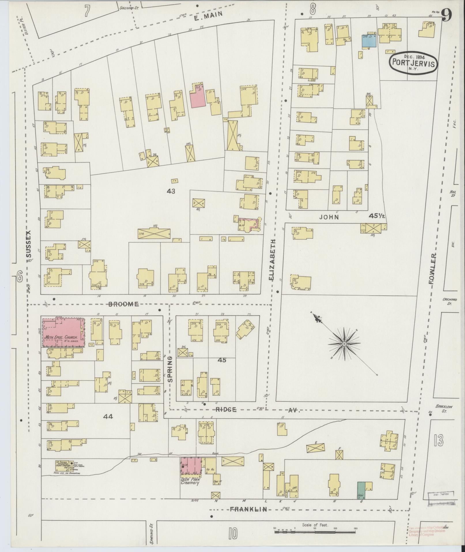 Sanborn Fire Insurance Map from Port Jervis, Orange County, New York (1894), Sheet #0009 - Historic Sanborn Fire Insurance Map Print, vintage old map wall art, antique decor, genealogy gift, New York New York map