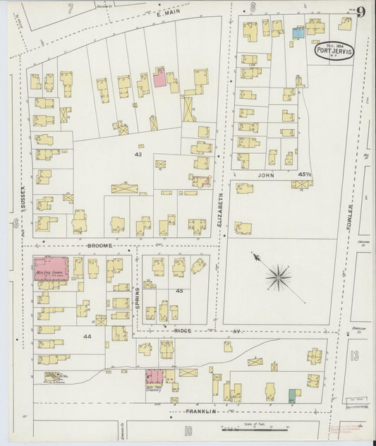 Sanborn Fire Insurance Map from Port Jervis, Orange County, New York (1894), Sheet #0009 - Historic Sanborn Fire Insurance Map Print, vintage old map wall art, antique decor, genealogy gift, New York New York map