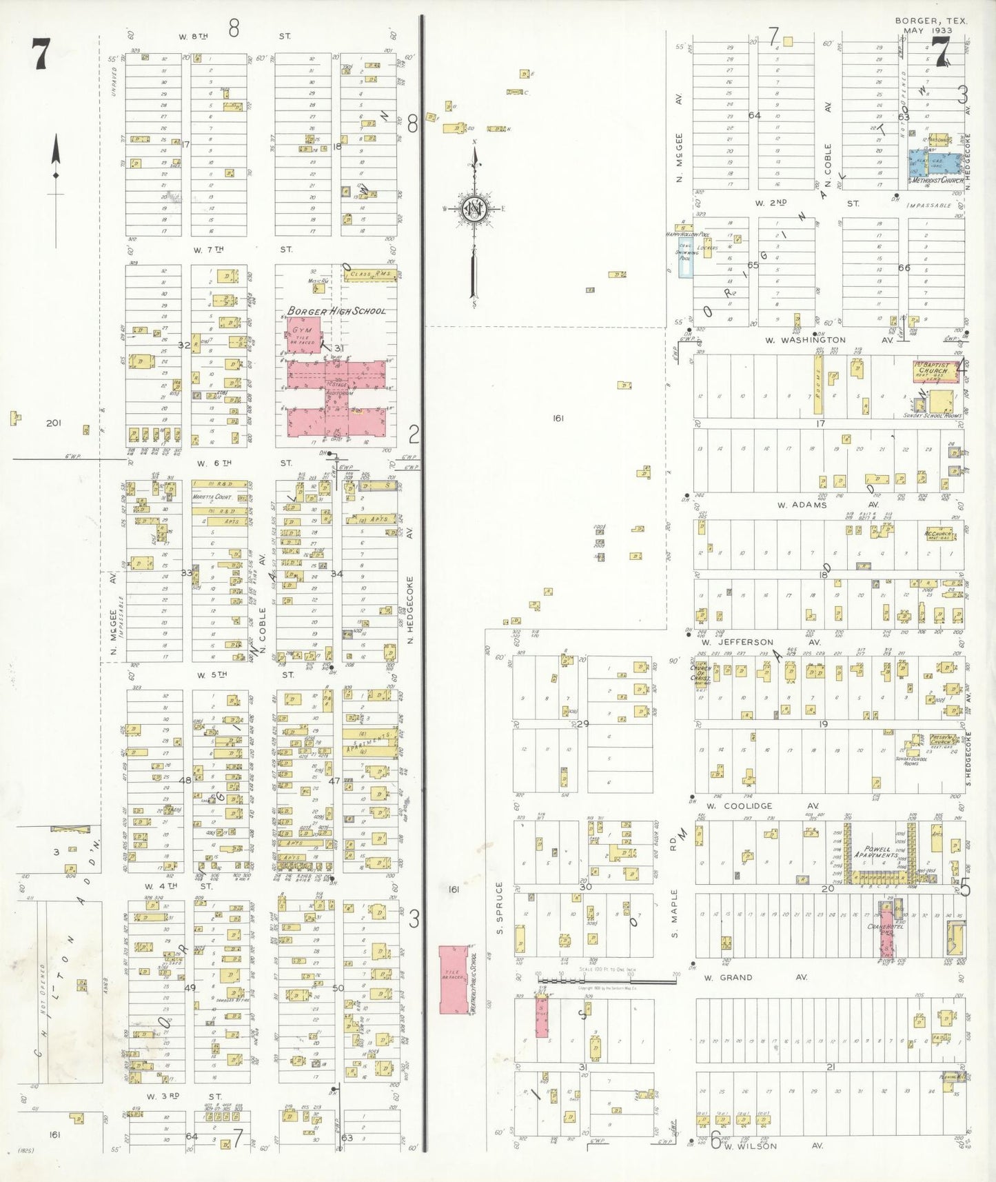 Sanborn Fire Insurance Map from Borger, Hutchinson County, Texas (1933), Sheet #0007 - Complete Map Set gallery image, historic Sanborn map, vintage wall art, Texas Texas