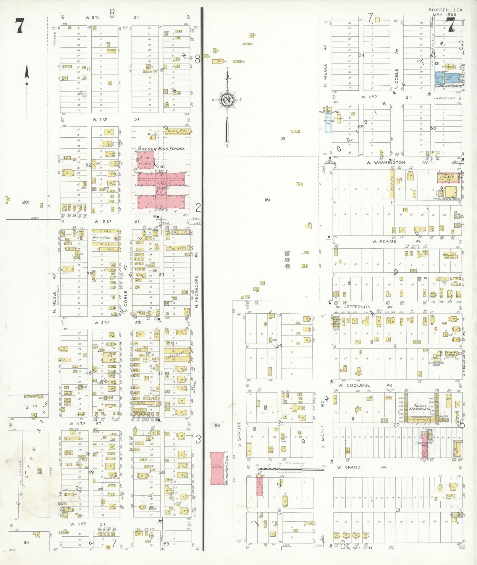 Sanborn Fire Insurance Map from Borger, Hutchinson County, Texas (1933), Sheet #0007 - Complete Map Set gallery image, historic Sanborn map, vintage wall art, Texas Texas