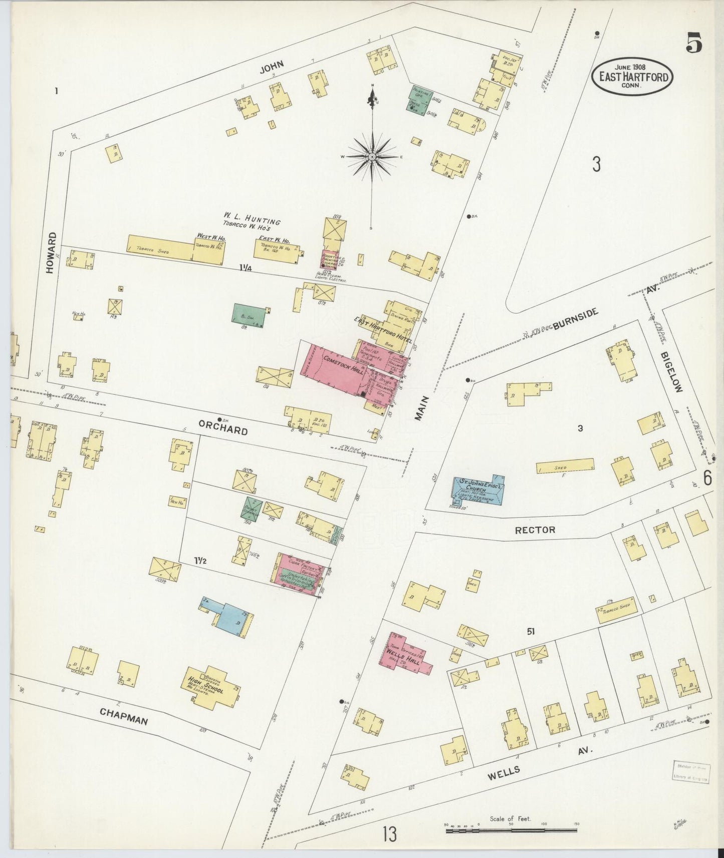 Sanborn Fire Insurance Map from East Hartford, Hartford County, Connecticut (1908), Sheet #0005 - Historic Sanborn Fire Insurance Map Print, vintage old map wall art, antique decor, genealogy gift, Connecticut Connecticut map