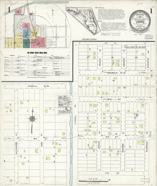 Sanborn Fire Insurance Map from Vero Beach, Indian River County, Florida (1923), Sheet #0001 - Historic Sanborn Fire Insurance Map Print, vintage old map wall art, antique decor, genealogy gift, Florida Florida map