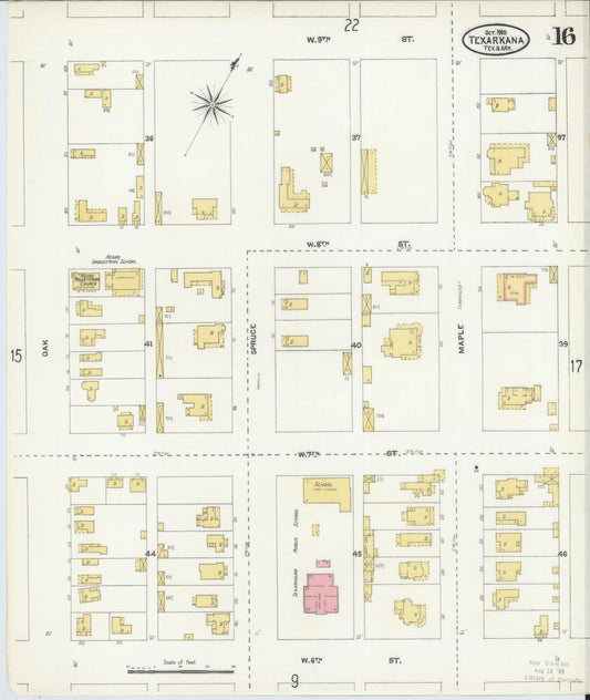 Sanborn Fire Insurance Map from Texarkana, Bowie County, Texas (1905), Sheet #0016 - Historic Sanborn Fire Insurance Map Print, vintage old map wall art, antique decor, genealogy gift, Texas Texas map