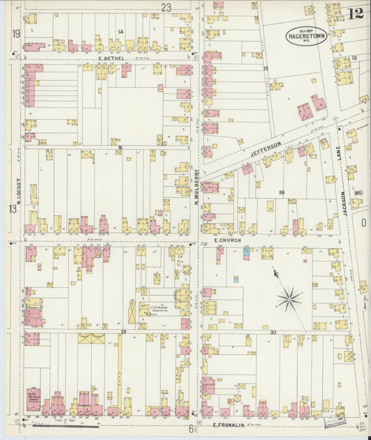 Washington, Maryland - 1897 - Sanborn Fire Insurance Map, Sheet #0012 - Historic Sanborn Fire Insurance Map Print, Washington Maryland 1897 0012 vintage old map wall art