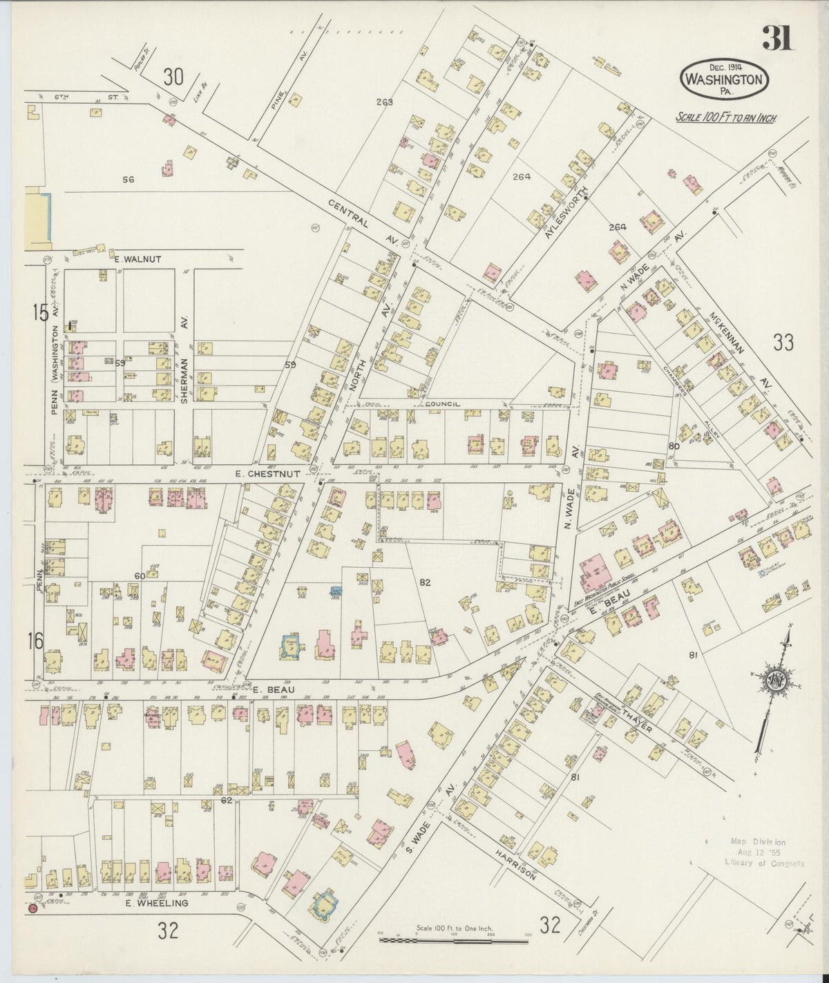 Sanborn Fire Insurance Map from Washington, Washington County, Pennsylvania (1914), Sheet #0031 - Complete Map Set gallery image, historic Sanborn map, vintage wall art, Sanborn Fire Insurance Map from Washington Washington
