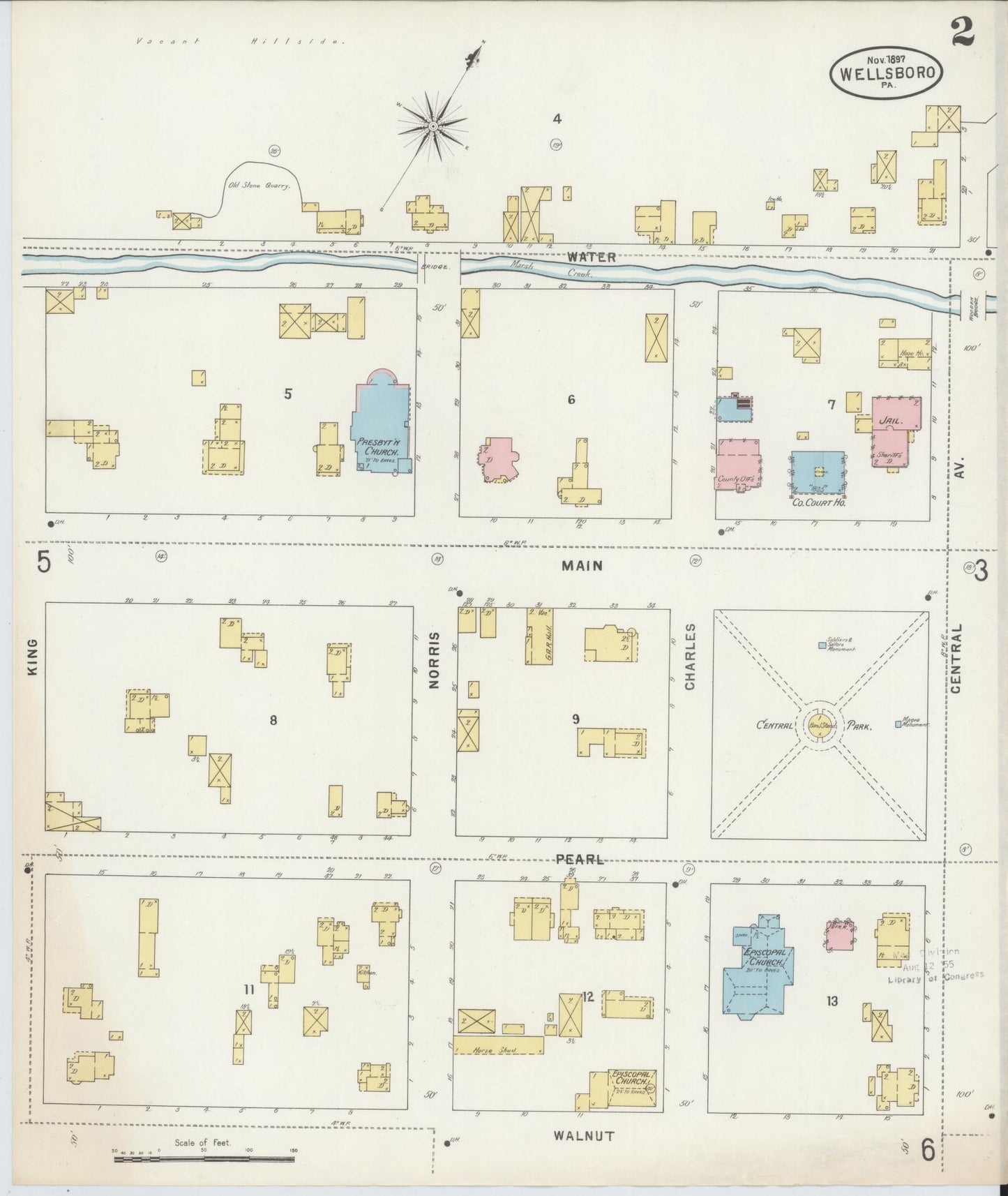 Sanborn Fire Insurance Map from Wellsboro, Tioga County, Pennsylvania (1897), Sheet #0002 - Complete Map Set gallery image, historic Sanborn map, vintage wall art, Pennsylvania Pennsylvania