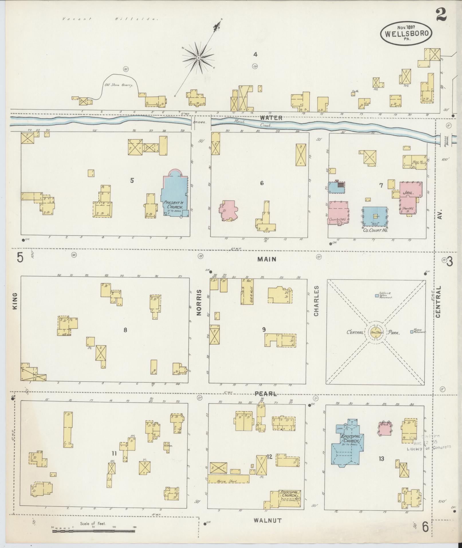 Sanborn Fire Insurance Map from Wellsboro, Tioga County, Pennsylvania (1897), Sheet #0002 - Complete Map Set gallery image, historic Sanborn map, vintage wall art, Pennsylvania Pennsylvania