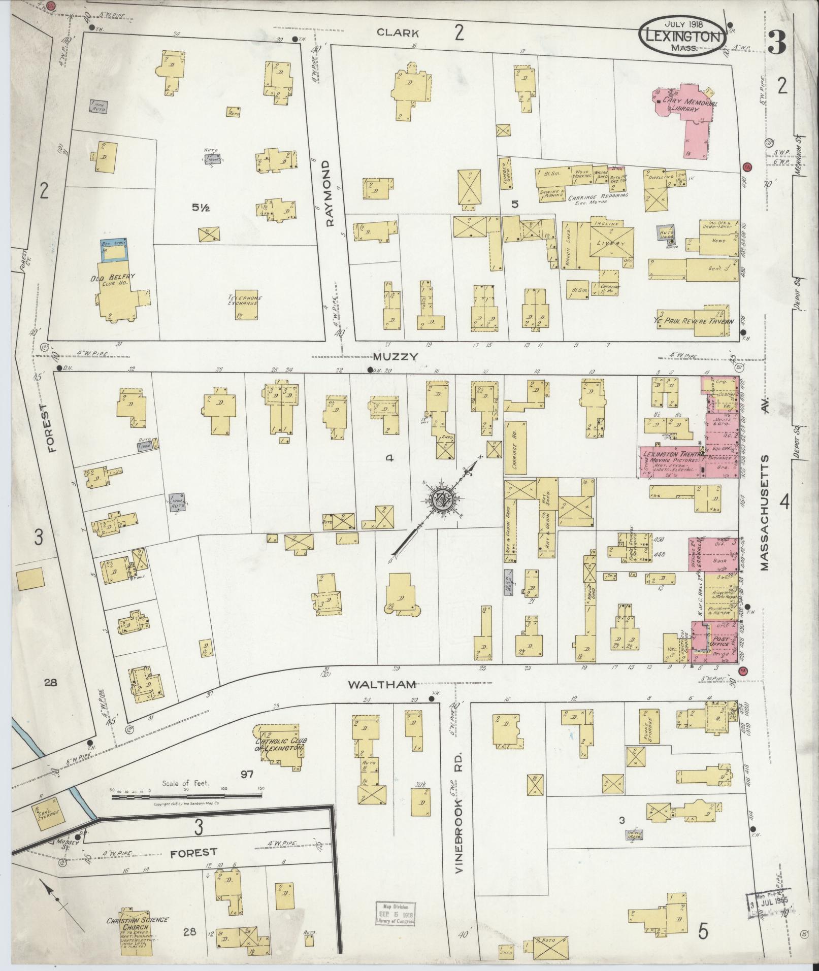 Sanborn Fire Insurance Map from Lexington, Middlesex County, Massachusetts (1918), Sheet #0003 - Complete Map Set gallery image, historic Sanborn map, vintage wall art, Massachusetts Massachusetts