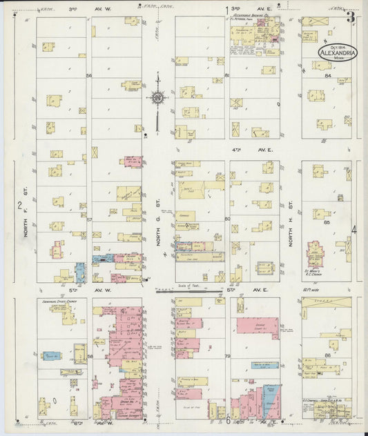 Sanborn Fire Insurance Map from Alexandria, Douglas County, Minnesota (1914), Sheet #0003 - Historic Sanborn Fire Insurance Map Print, vintage old map wall art, antique decor, genealogy gift, Minnesota Minnesota map