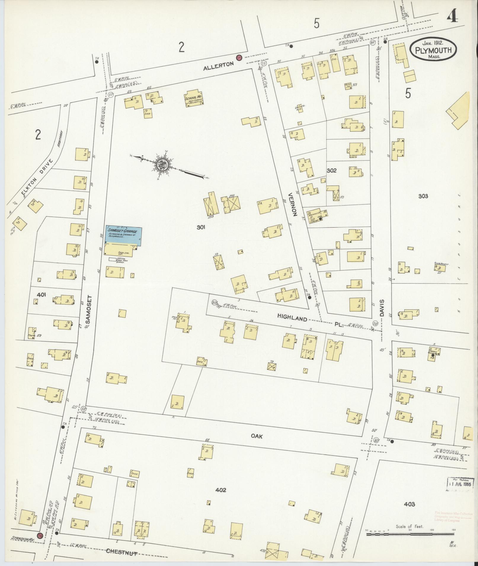 Sanborn Fire Insurance Map from Plymouth, Plymouth County, Massachusetts (1912), Sheet #0004 - Historic Sanborn Fire Insurance Map Print, vintage old map wall art, antique decor, genealogy gift, Massachusetts Massachusetts map