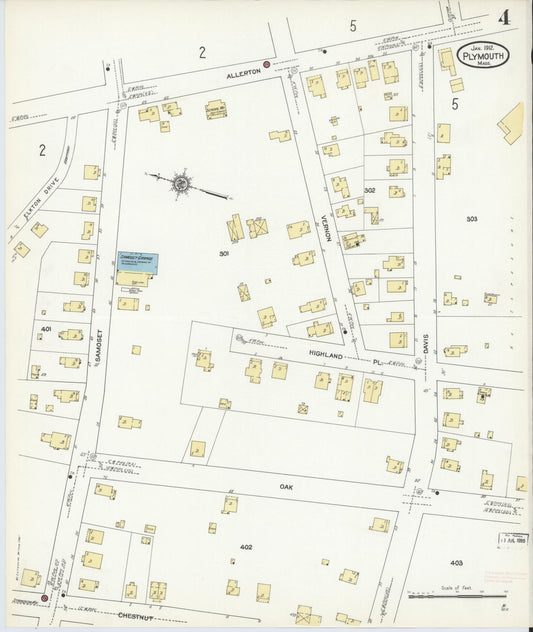Sanborn Fire Insurance Map from Plymouth, Plymouth County, Massachusetts (1912), Sheet #0004 - Historic Sanborn Fire Insurance Map Print, vintage old map wall art, antique decor, genealogy gift, Massachusetts Massachusetts map