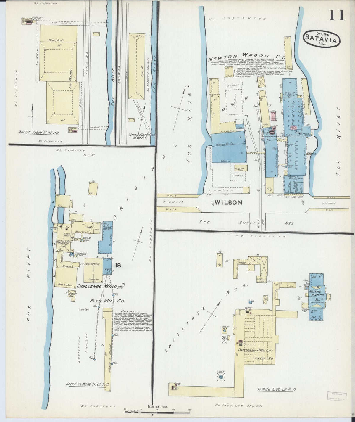 Sanborn Fire Insurance Map from Batavia, Kane County, Illinois (1891), Sheet #0011 - Historic Sanborn Fire Insurance Map Print, vintage old map wall art, antique decor, genealogy gift, Illinois Illinois map
