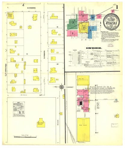 Sanborn Fire Insurance Map from Athens, Henderson County, Texas (1912), Sheet #0001 - Historic Sanborn Fire Insurance Map Print, vintage old map wall art, antique decor, genealogy gift, Texas Texas map