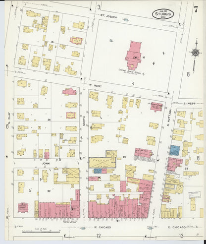 Sanborn Fire Insurance Map from Sturgis, Saint Joseph County, Michigan (1911), Sheet #0007 - Complete Map Set gallery image, historic Sanborn map, vintage wall art, Michigan Michigan