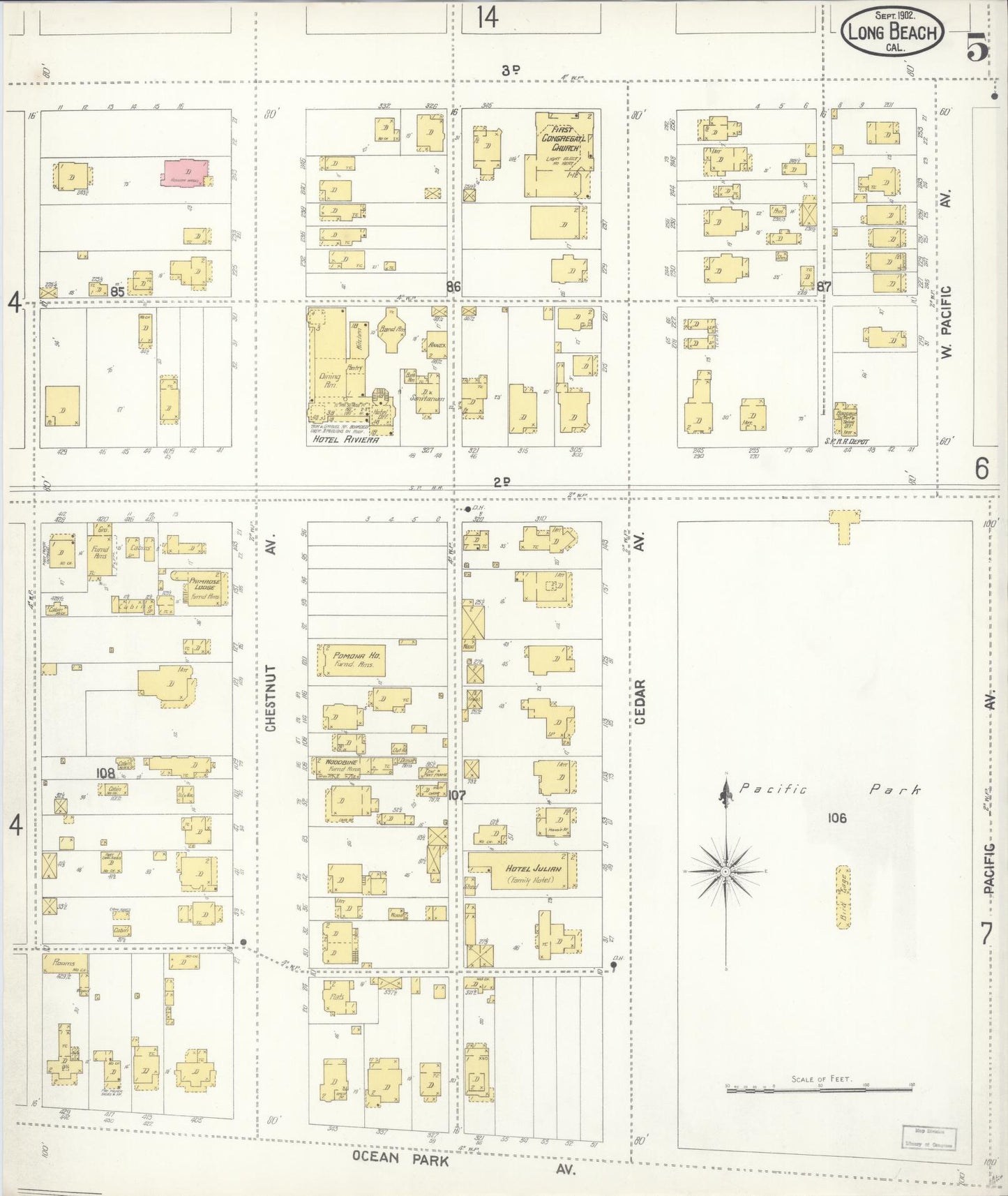 Sanborn Fire Insurance Map from Long Beach, Los Angeles County, California (1902), Sheet #0005 - Historic Sanborn Fire Insurance Map Print, vintage old map wall art, antique decor, genealogy gift, California California map