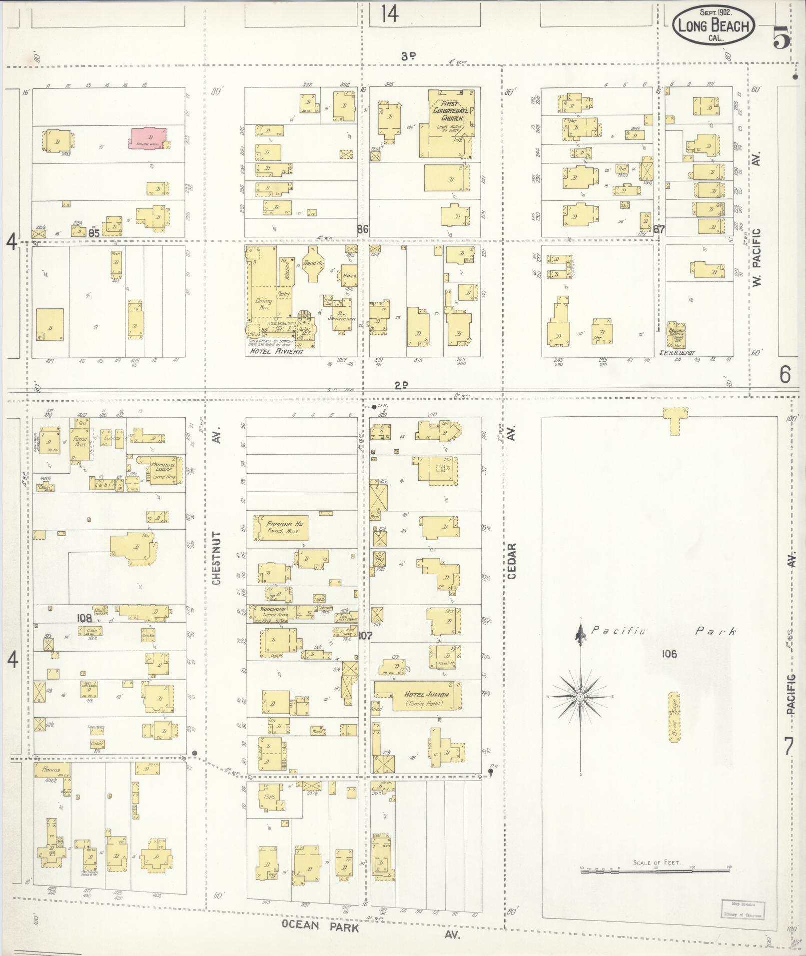 Sanborn Fire Insurance Map from Long Beach, Los Angeles County, California (1902), Sheet #0005 - Historic Sanborn Fire Insurance Map Print, vintage old map wall art, antique decor, genealogy gift, California California map