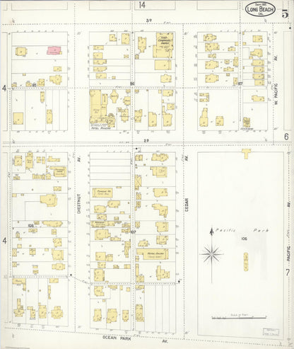 Sanborn Fire Insurance Map from Long Beach, Los Angeles County, California (1902), Sheet #0005 - Historic Sanborn Fire Insurance Map Print, vintage old map wall art, antique decor, genealogy gift, California California map