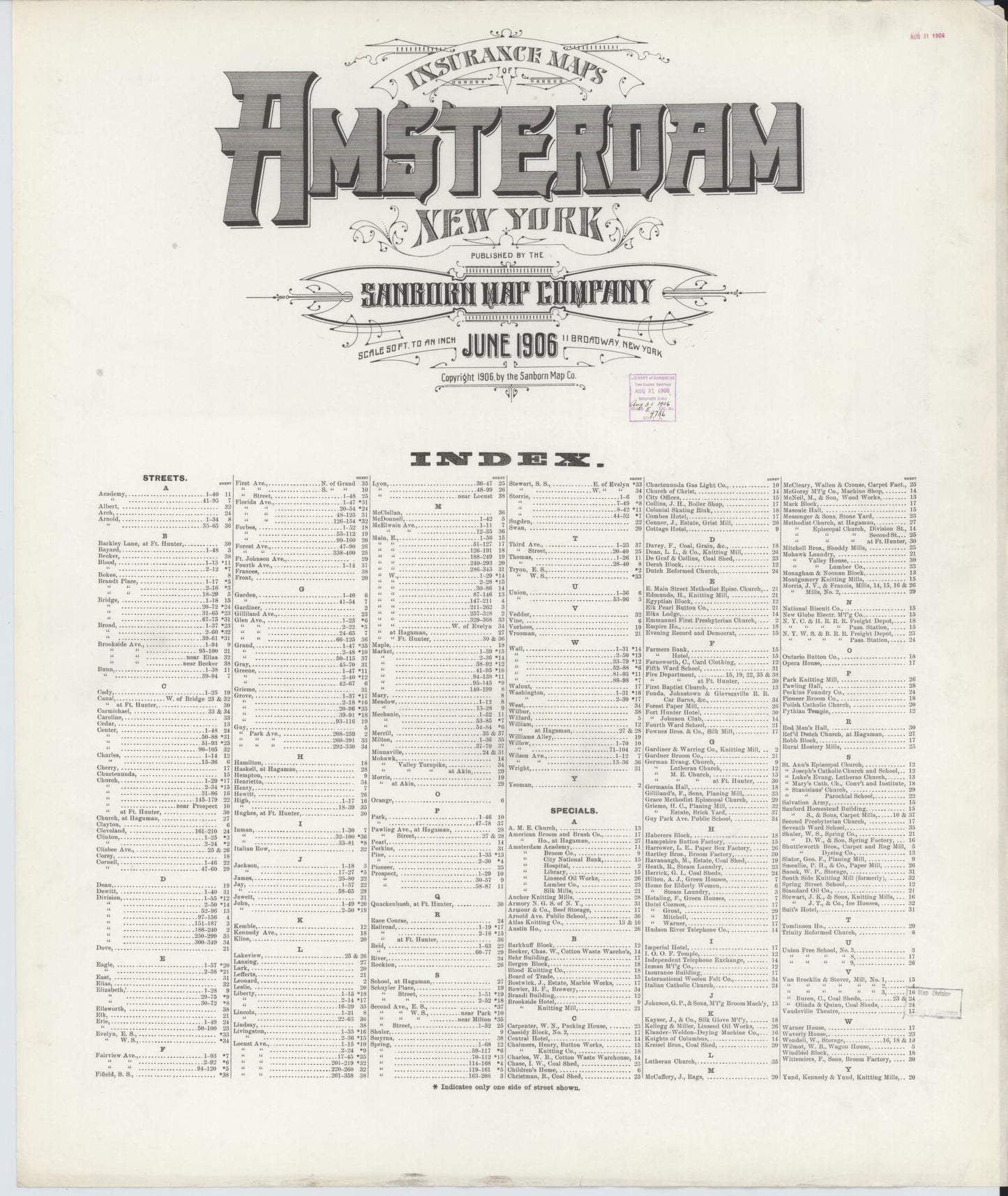 Sanborn Fire Insurance Map from Amsterdam, Montgomery County, New York. (1906) – Historic Sanborn Fire Insurance Map Print