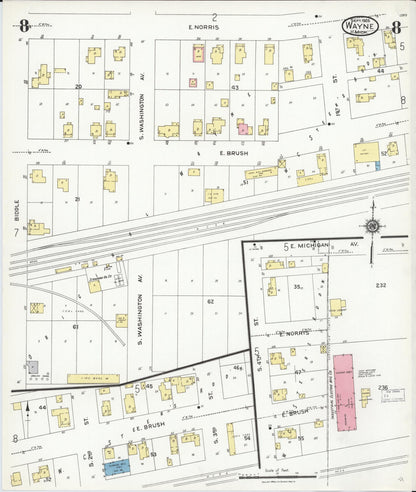 Sanborn Fire Insurance Map from Wayne, Wayne County, Michigan (1926), Sheet #0008 - Complete Map Set gallery image, historic Sanborn map, vintage wall art, Michigan Michigan