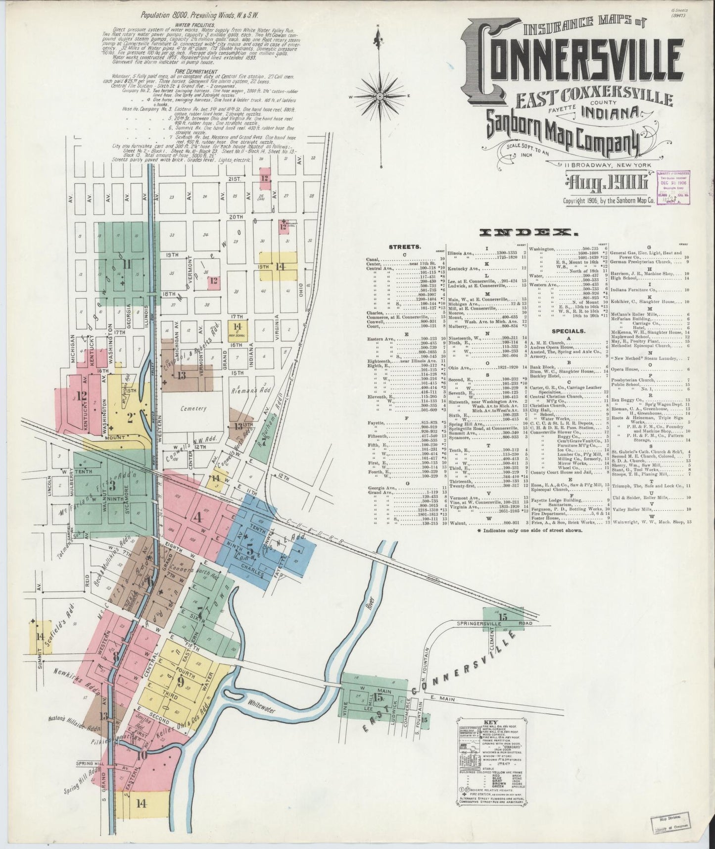 Sanborn Fire Insurance Map from Connersville, Fayette County, Indiana. (1906) – Historic Sanborn Fire Insurance Map Print