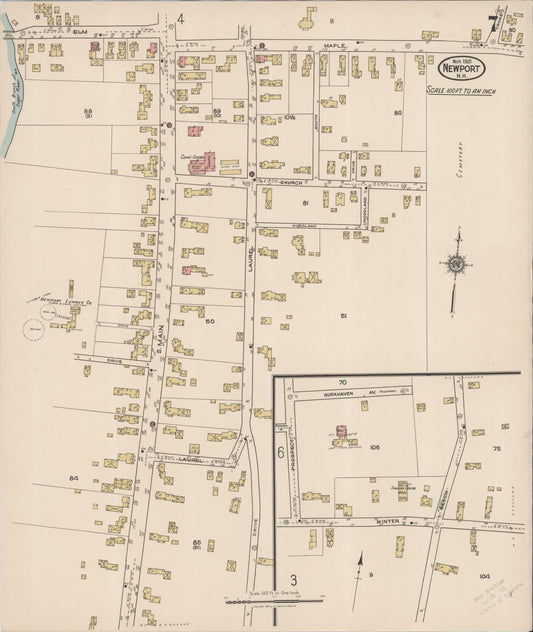 Sanborn Fire Insurance Map from Newport, Sullivan County, New Hampshire (1921), Sheet #0007 - Historic Sanborn Fire Insurance Map Print, vintage old map wall art, antique decor, genealogy gift, New Hampshire New Hampshire map