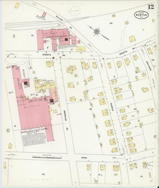 Sanborn Fire Insurance Map from Newton, Sussex County, New Jersey (1911), Sheet #0012 - Historic Sanborn Fire Insurance Map Print, vintage old map wall art, antique decor, genealogy gift, New Jersey New Jersey map