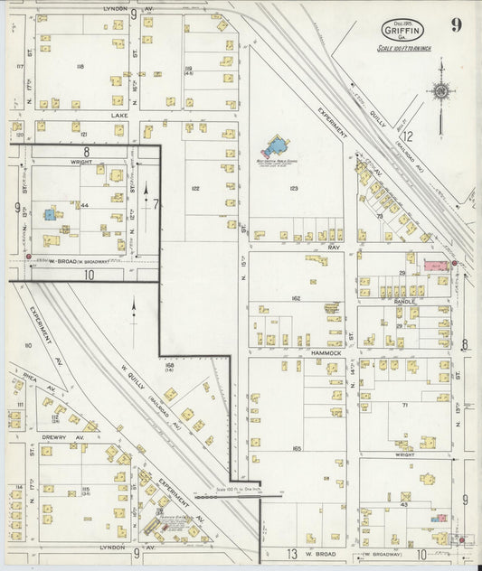 Sanborn Fire Insurance Map from Griffin, Spalding County, Georgia (1915), Sheet #0009 - Historic Sanborn Fire Insurance Map Print, vintage old map wall art, antique decor, genealogy gift, Georgia Georgia map