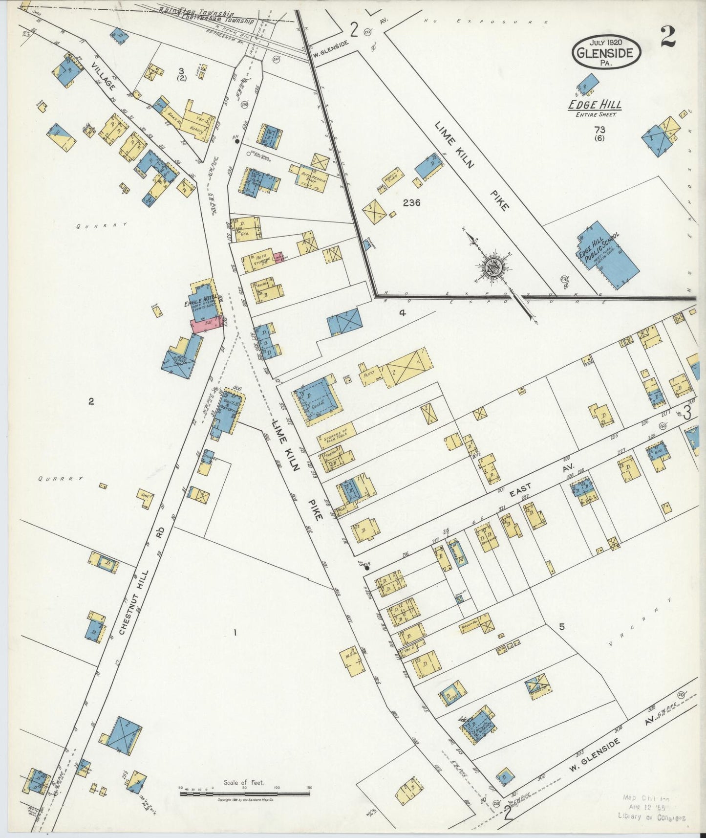 Sanborn Fire Insurance Map from Glenside, Montgomery County, Pennsylvania (1920), Sheet #0002 - Complete Map Set gallery image, historic Sanborn map, vintage wall art, Pennsylvania Pennsylvania