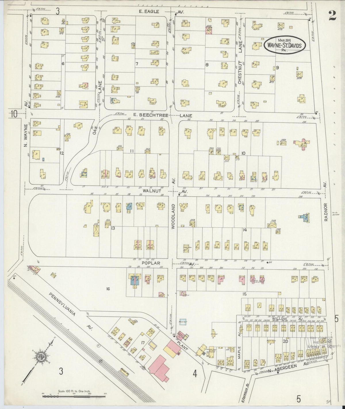 Sanborn Fire Insurance Map from Wayne, Delaware County, Pennsylvania (1914), Sheet #0002 - Historic Sanborn Fire Insurance Map Print, vintage old map wall art, antique decor, genealogy gift, Pennsylvania Pennsylvania map