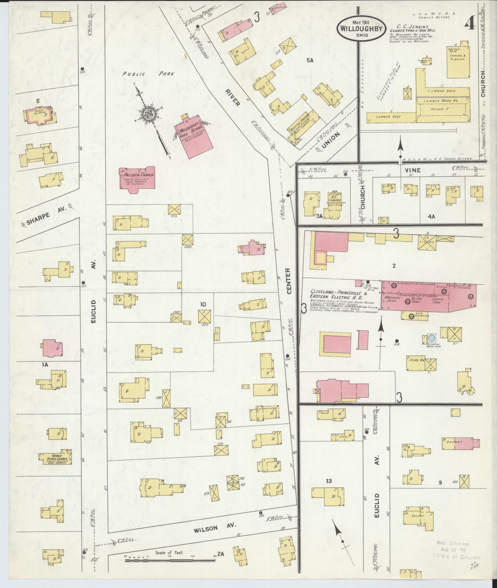 Sanborn Fire Insurance Map from Willoughby, Lake County, Ohio (1911), Sheet #0004 - Historic Sanborn Fire Insurance Map Print, vintage old map wall art, antique decor, genealogy gift, Ohio Ohio map