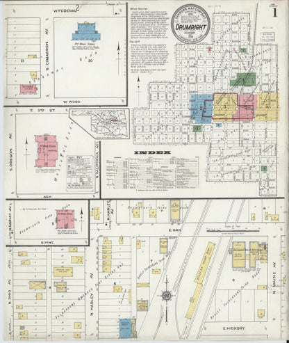 Sanborn Fire Insurance Map from Drumwright, Creek County, Oklahoma (1918), Sheet #0001 - Complete Map Set gallery image, historic Sanborn map, vintage wall art, Oklahoma Oklahoma