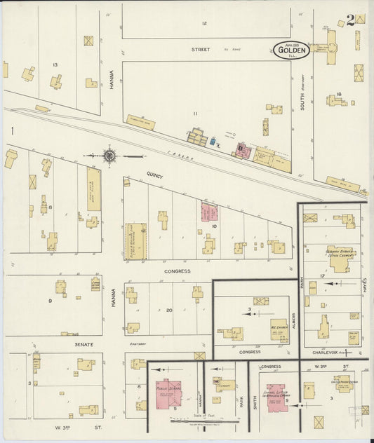 Sanborn Fire Insurance Map from Golden, Adams County, Illinois (1919), Sheet #0002 - Historic Sanborn Fire Insurance Map Print, vintage old map wall art, antique decor, genealogy gift, Illinois Illinois map