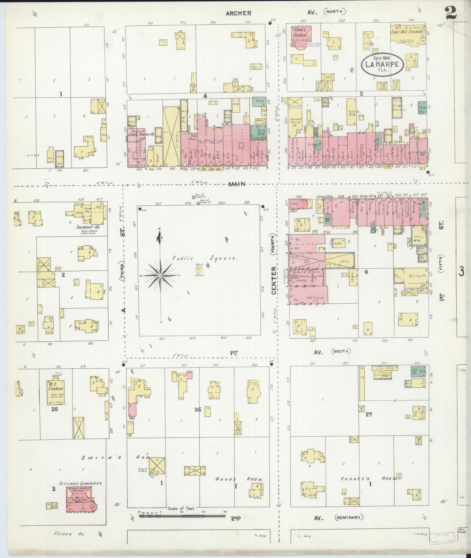 Sanborn Fire Insurance Map from La Harpe, Hancock County, Illinois (1906), Sheet #0002 - Historic Sanborn Fire Insurance Map Print, vintage old map wall art, antique decor, genealogy gift, Illinois Illinois map