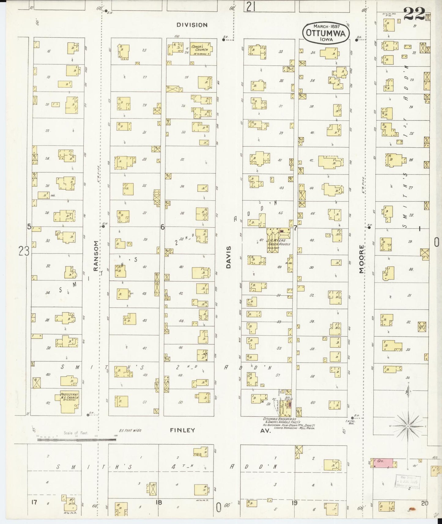 Sanborn Fire Insurance Map from Ottumwa, Wapello County, Iowa (1897), Sheet #0022 - Historic Sanborn Fire Insurance Map Print, vintage old map wall art