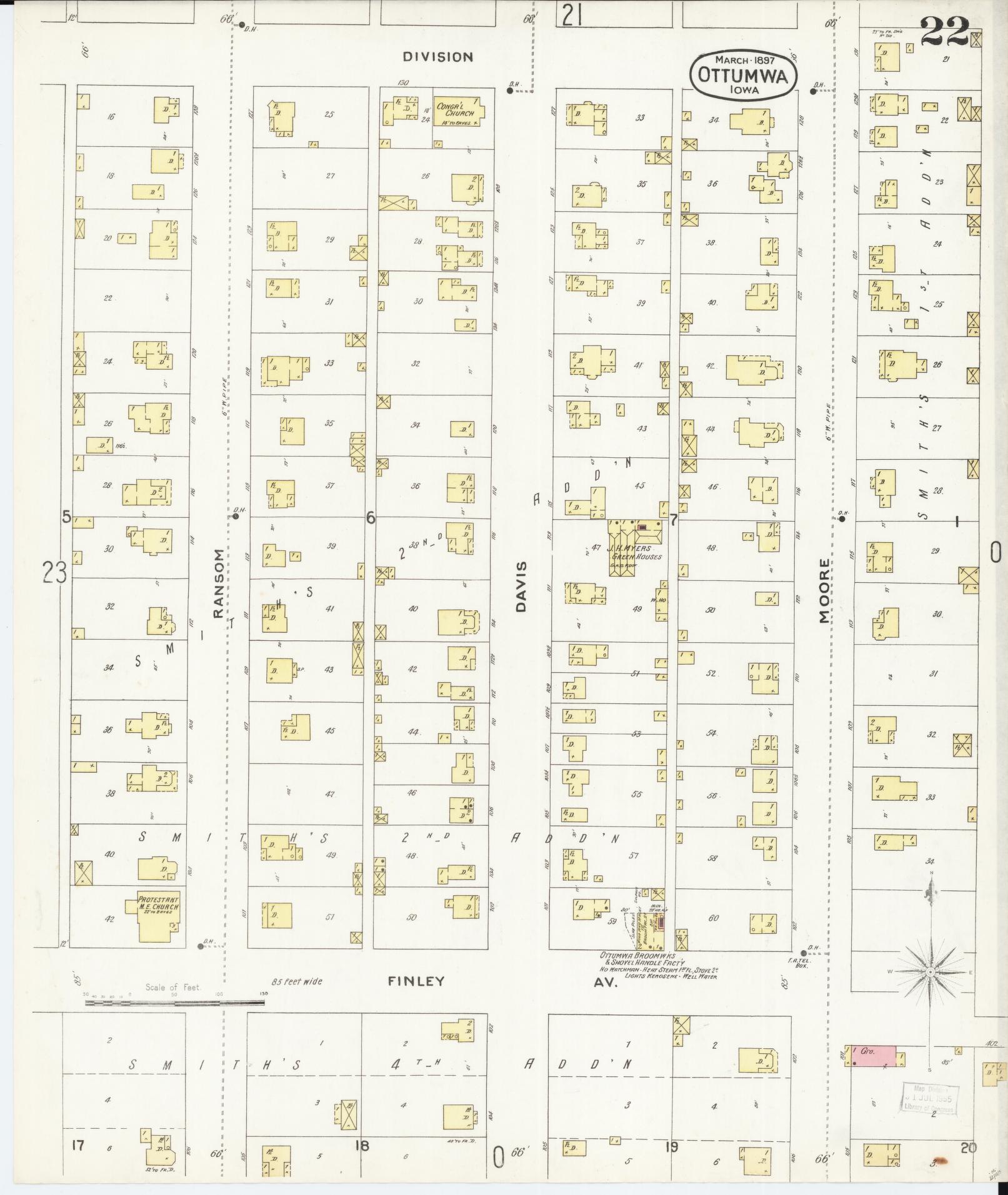 Sanborn Fire Insurance Map from Ottumwa, Wapello County, Iowa (1897), Sheet #0022 - Historic Sanborn Fire Insurance Map Print, vintage old map wall art