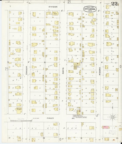 Sanborn Fire Insurance Map from Ottumwa, Wapello County, Iowa (1897), Sheet #0022 - Historic Sanborn Fire Insurance Map Print, vintage old map wall art