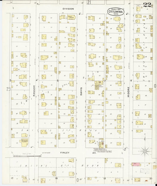 Sanborn Fire Insurance Map from Ottumwa, Wapello County, Iowa (1897), Sheet #0022 - Historic Sanborn Fire Insurance Map Print, vintage old map wall art