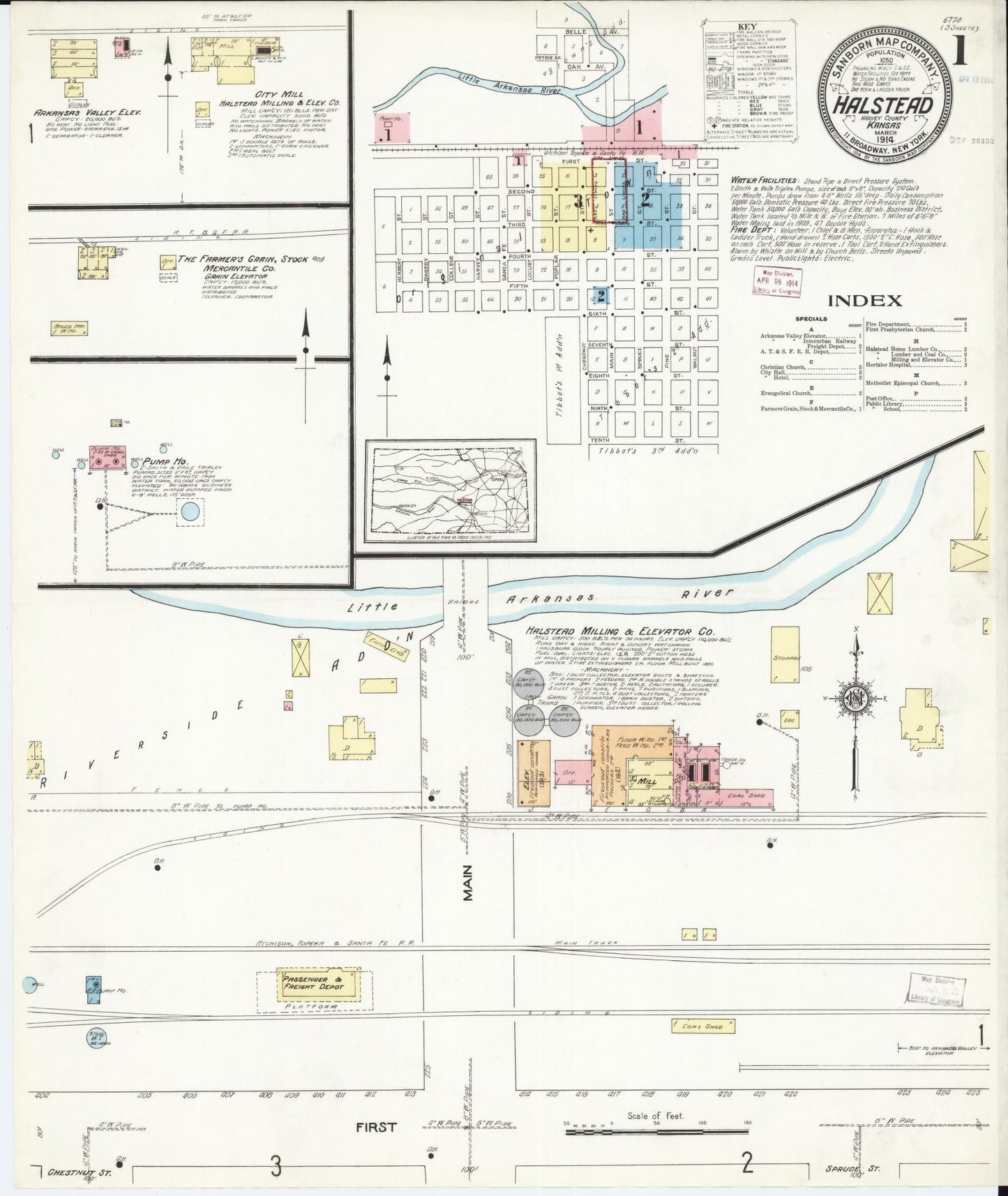 Sanborn Fire Insurance Map from Halstead, Harvey County, Kansas (1914), Sheet #0001 - Historic Sanborn Fire Insurance Map Print, vintage old map wall art, antique decor, genealogy gift, Kansas Kansas map